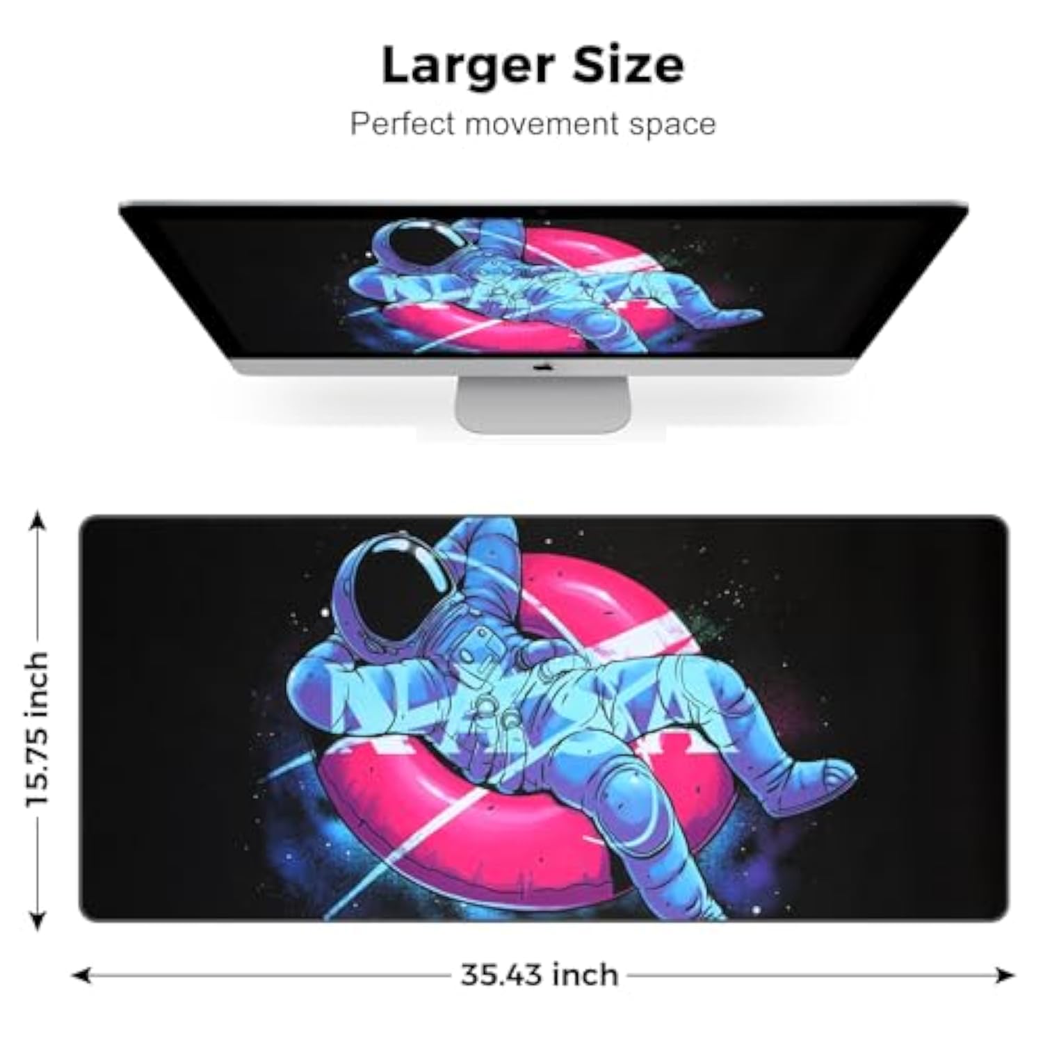 Cute Astronaut Mouse Pad Mat Kawaii Black Desk Decor Mat, 35.43 X 15.75 Inches Extra Large Mouse Pad For Desk Computer Keyboard Laptop, Non-Slip Base Gaming Mousepad Home Office Accessories