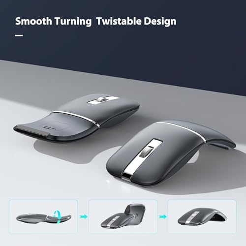 Bluetooth Wireless Arc Travel Mouse, Dual Model (2.4G+Bt5.1) Rotating Foldable Mouse For Microsoft, Rechargeable Slim Portable Mice For Laptop, Notebook, Pc, Macbook, Chromebook, Lenovo - Black