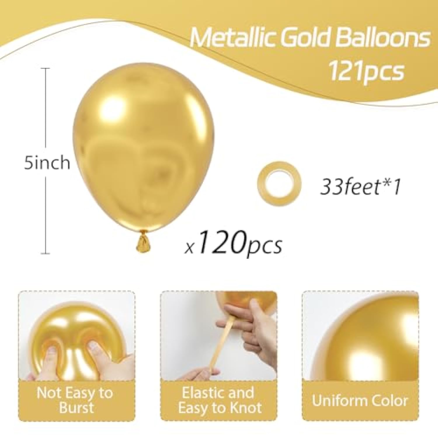 120Pcs 5 Inch Metallic Gold Balloons, Small Chrome Gold Latex Balloons For Graduation Engagement Wedding Birthday Party Decorations