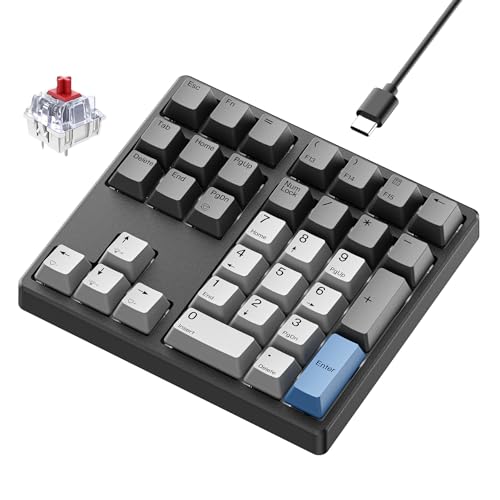 Kn34 Wired Mechanical Number Pad- 34 Keys Hot Swappable Numeric Keypad With White Backlight& Pbt Keycaps For Laptop, Macbook, Pc Desktop, Compact Keyboard(Red Switch)