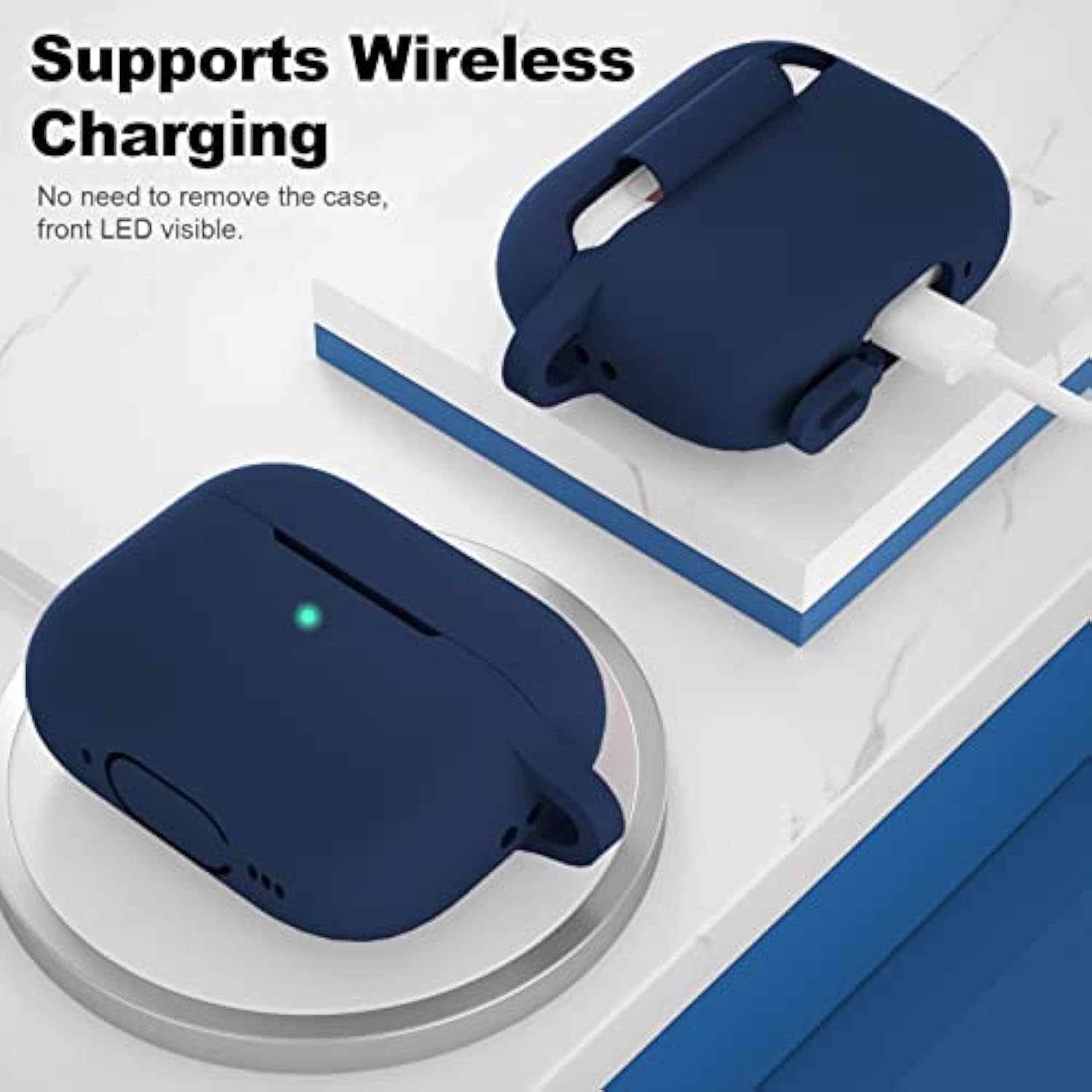 For Airpods Pro 2Nd Generation Case Cover, Protective Silicone Skin Accessories With Keychain For Women Men For Apple Airpods Pro Gen 2(2022), Front Led Visible-Midnight Blue