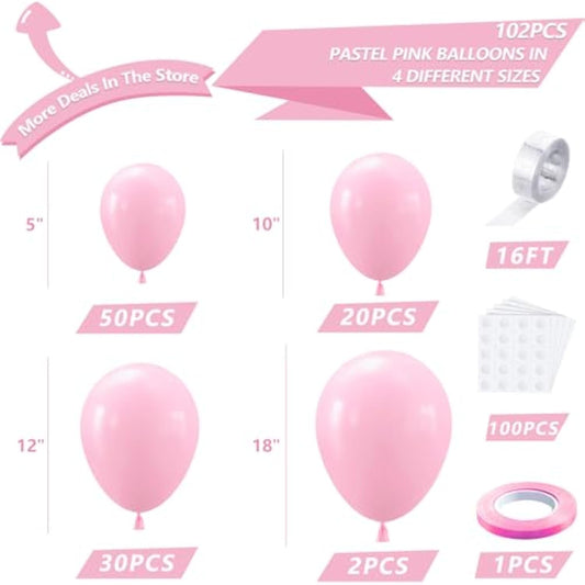 Pastel Pink Balloons Arch Garland Kit, 102Pcs 18In 12In 10In 5In Light Pink Balloons Different Sizes For Birthday Baby Shower Gender Reveal Princess Theme Valentine'S Day Party Decorations