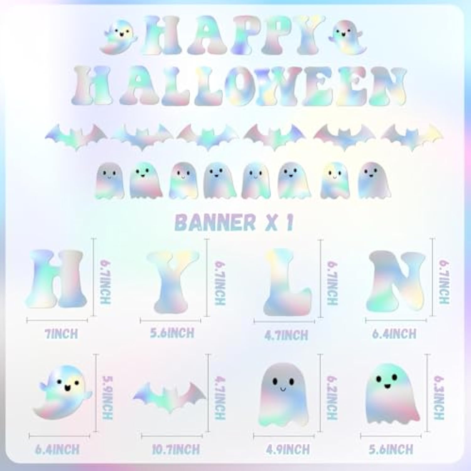 Iridescent Happy Halloween Banner Ghost Bat Garland Neon Glitter Party Decorations