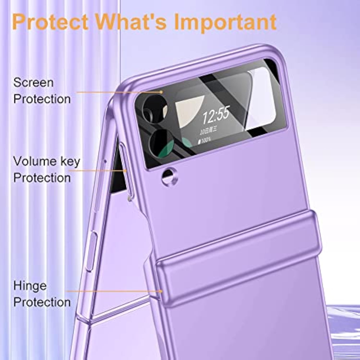For Samsung Z Flip 4 Case: [Full Cover Hinge Protection] Slim Phone Case With Built-In Screen Protection Metal Volume Key Protection Wireless Charging For Galaxy Z Flip 4 5G(2022) (Purple)