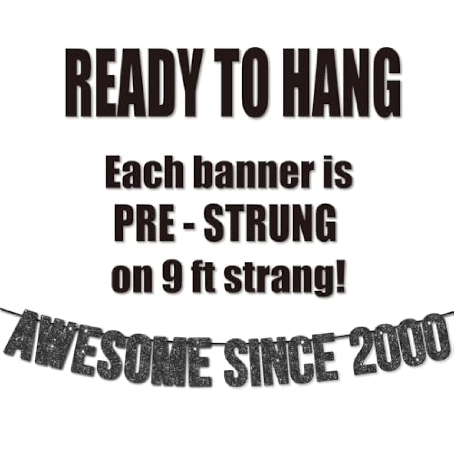 Pre-Strung Awesome Since 2000 Banner For 25Th Birthday Party Decoration,Happy 25Th Men Women Birthday Party Banner,Handmade - Black