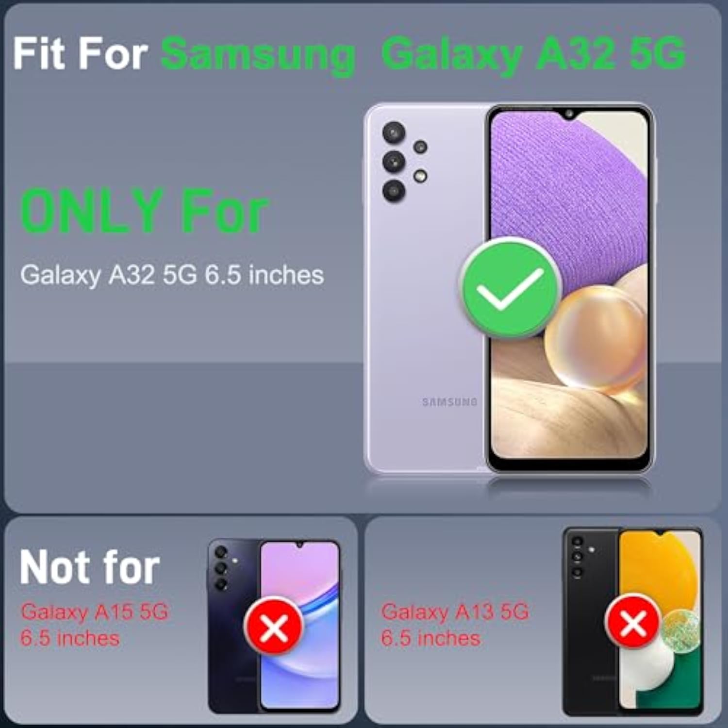 Galaxy A32 5G Phone Case with 2 Pcs HD Screen Protector, Heavy Duty Shockproof 360° Rotation Kickstand Military Grade Protective Case for Galaxy A32 5G Black