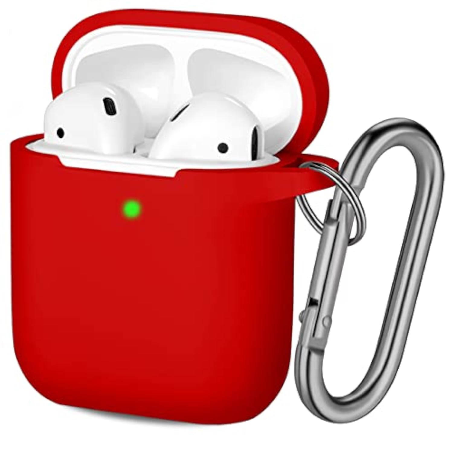 Soft Silicone Protective Skin for AirPods with Keychain Accessories, Compatible with AirPods Case Cover, Front LED Visible, Red