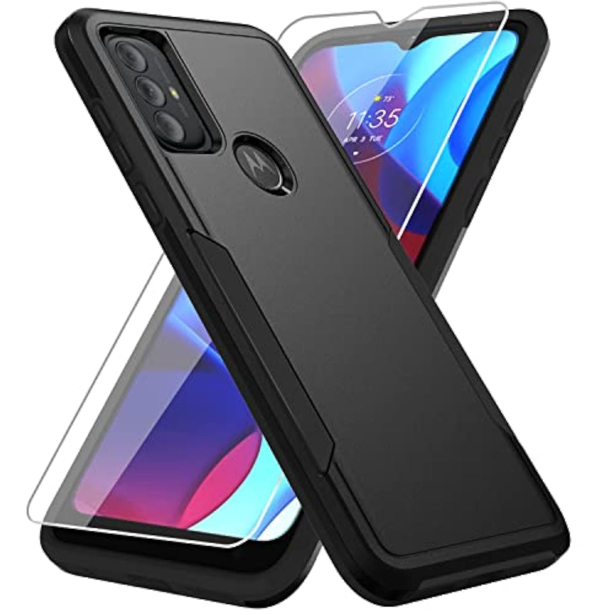 For Moto G Play 2023 Case,With Screen Protector [Military Grade Drop Tested] Heavy-Duty Tough Rugged Shockproof Protective Case For Moto G Pure, Black