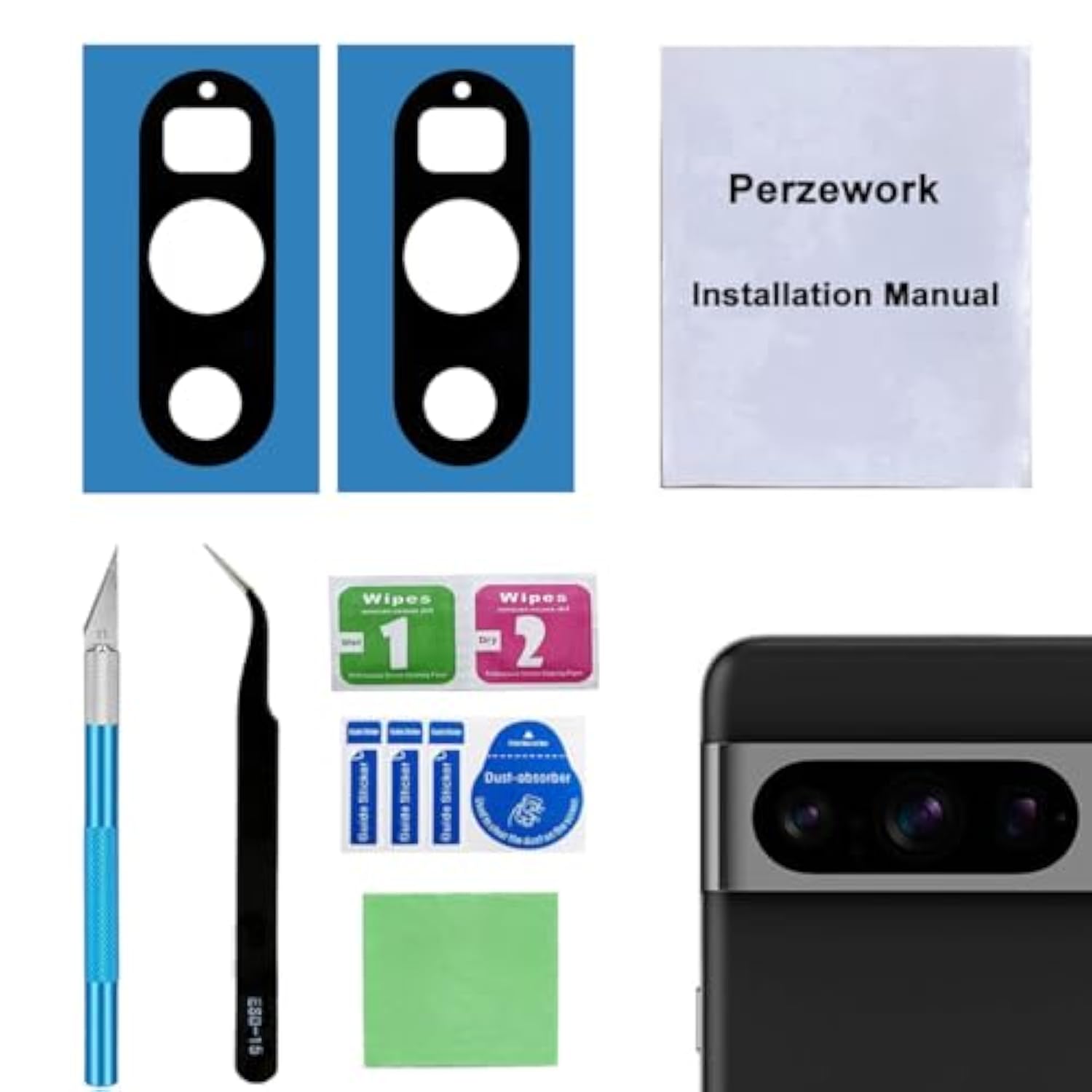 2 Set Back Rear Camera Lens Glass Replacement For Google Pixel 8 Pro With Pre-Installed Adhesive And Reparing Toolkit