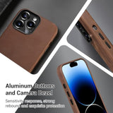 Compatible With Iphone 14 Pro Leather Case Magsafe - Top Grain Vintage Crazy Horse Leather - Metal Buttons & Camera Bezel Bump - Slim Fit & Soft - Premium Phone Cover (6.1-Inch) Retro Brown