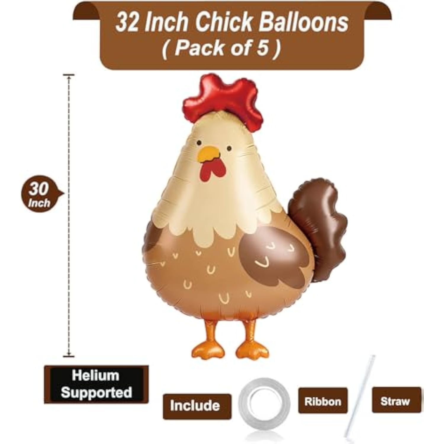 5 Pcs Chick Balloons Set – Farm Chicken Shaped Balloons For Spring Farm Animal Theme, Easter Egg Hunt Party, Barnyard Birthday, Animal Baby Shower, Easter Party Decorations