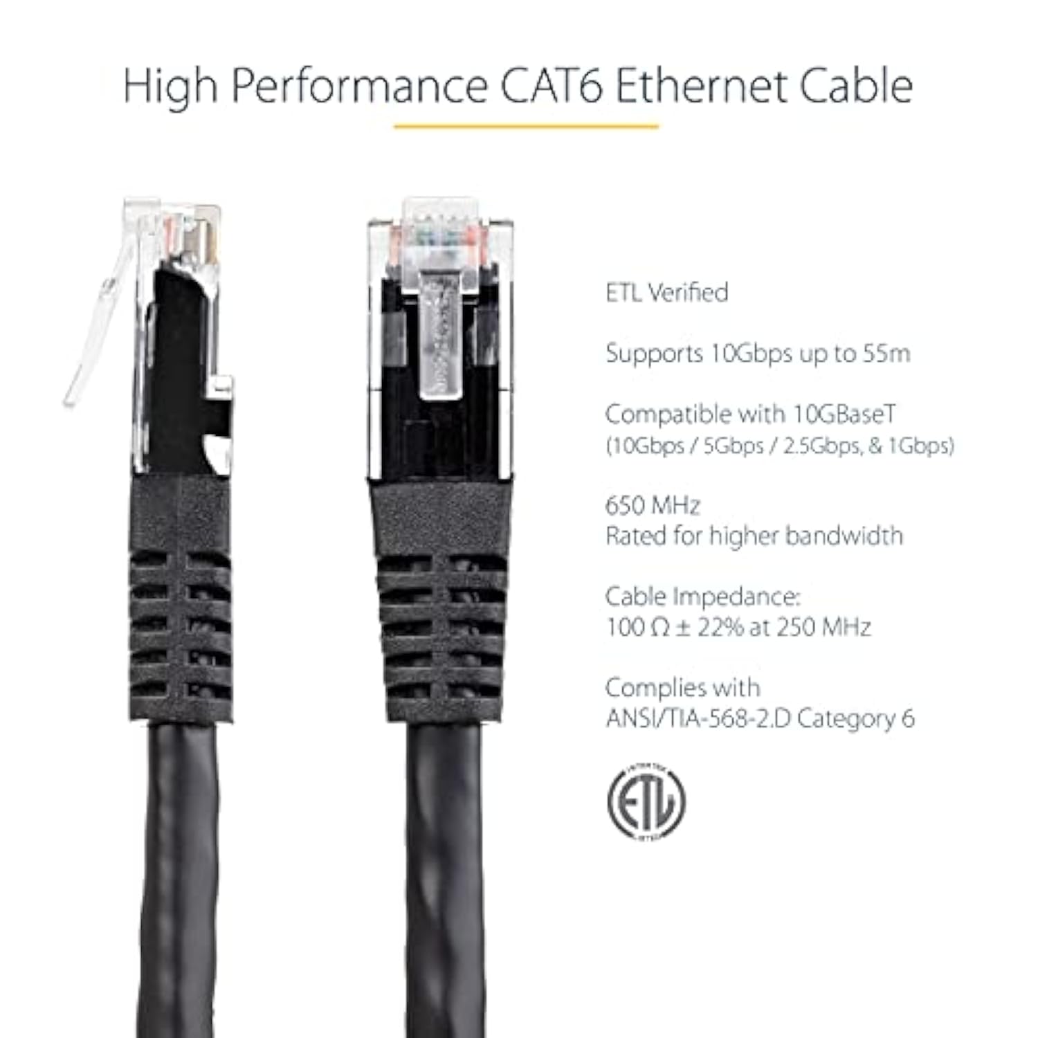 7Ft Cat6 Ethernet Cable - Black Cat 6 Gigabit Ethernet Wire -650Mhz 100W Poe++