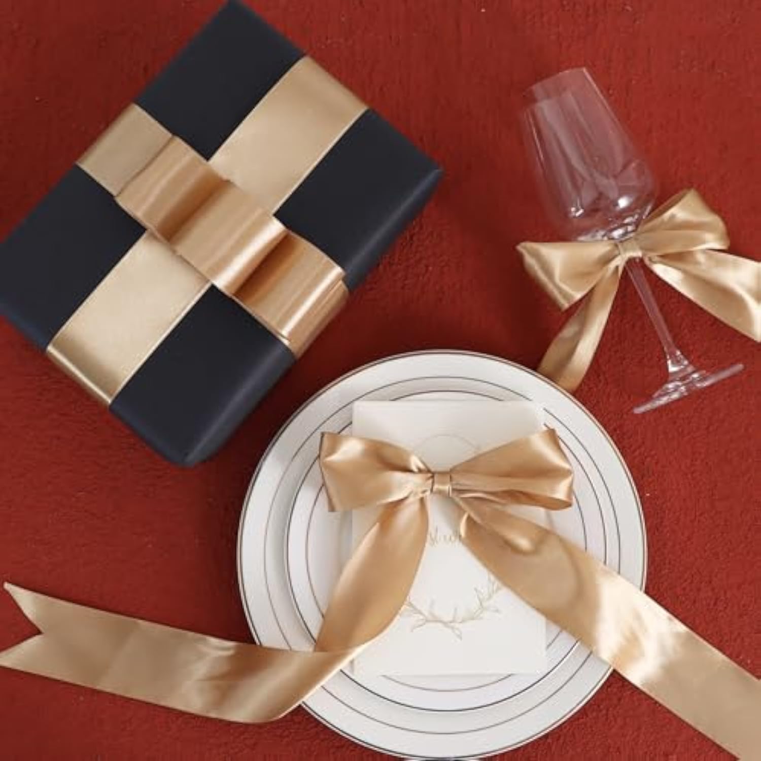 2 In X 25 Yds Wide Gold Satin Ribbon Solid Fabric Ribbons Roll For Cra