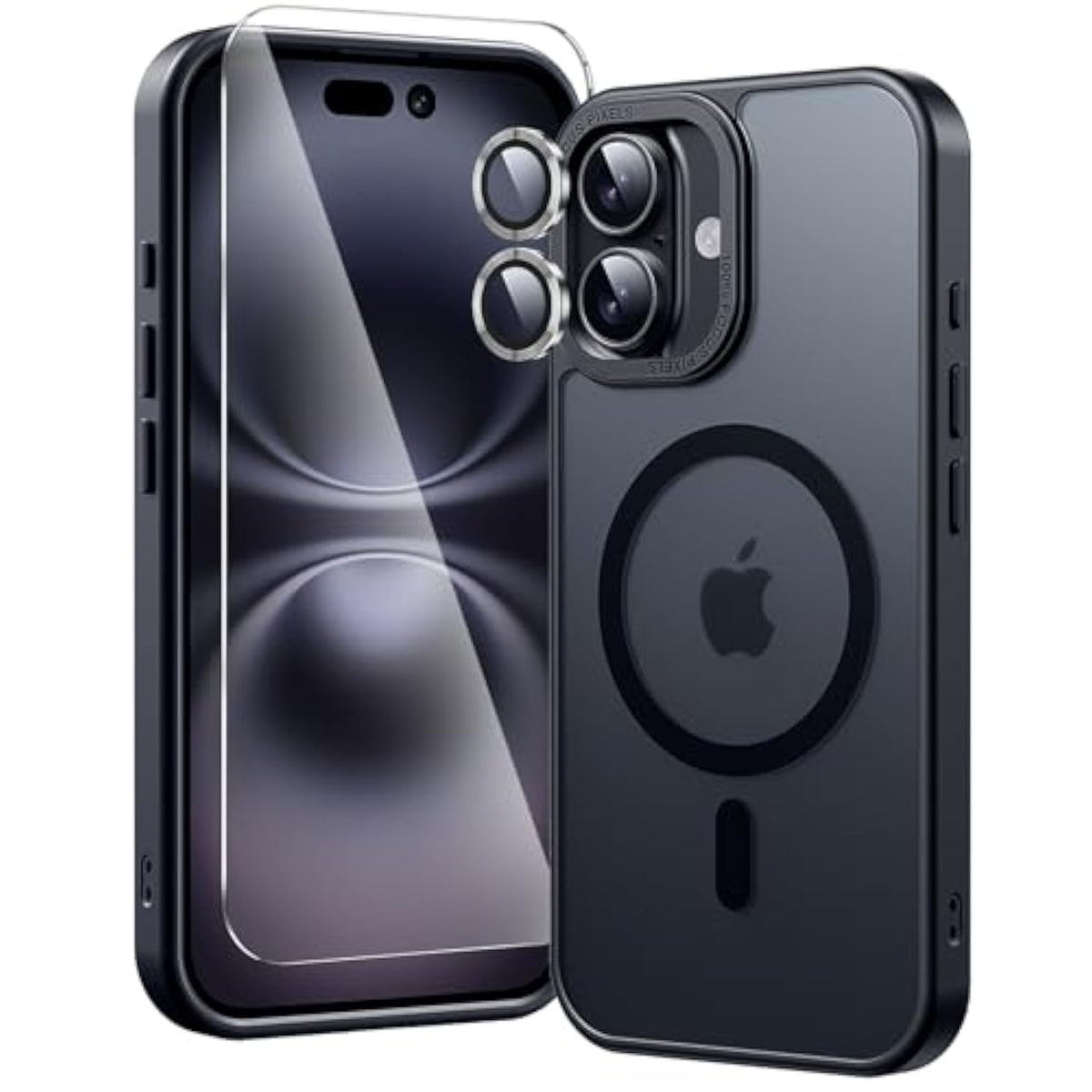 3 In 1 For Iphone 16 Plus Case Magnetic With 1X Screen Protector + 1X Camera Lens Protector [16Ft Military-Grade Drop Protection] Translucent Matte Cover For Iphone 16 Plus 6.7", Black