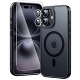 3 In 1 For Iphone 16 Plus Case Magnetic With 1X Screen Protector + 1X Camera Lens Protector [16Ft Military-Grade Drop Protection] Translucent Matte Cover For Iphone 16 Plus 6.7", Black
