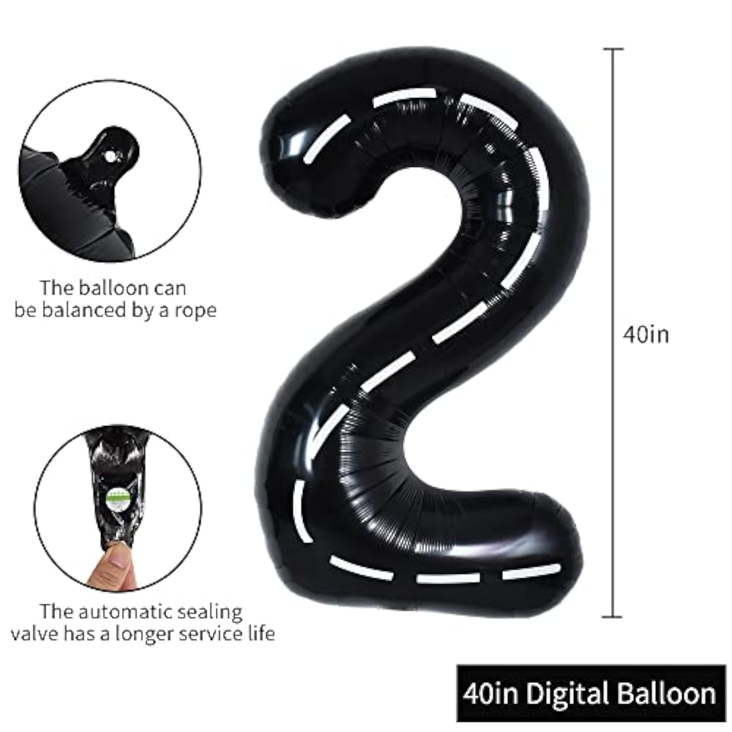 Race Car Black Balloons Car Birthday Party Supplies,40 Inch Giant Jumbo Helium Foil Mylar Big Number 2 Digital 2 Balloons For Boy'S Birthday Party Truck Race Car Theme Party Decorations