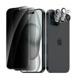 [2+2 Pack] Privacy Screen Protector for iPhone 15, Anti-Spy Shatterproof Tempered Glass with Camera Lens Tempered Glass 9H Hardness Bubble Free