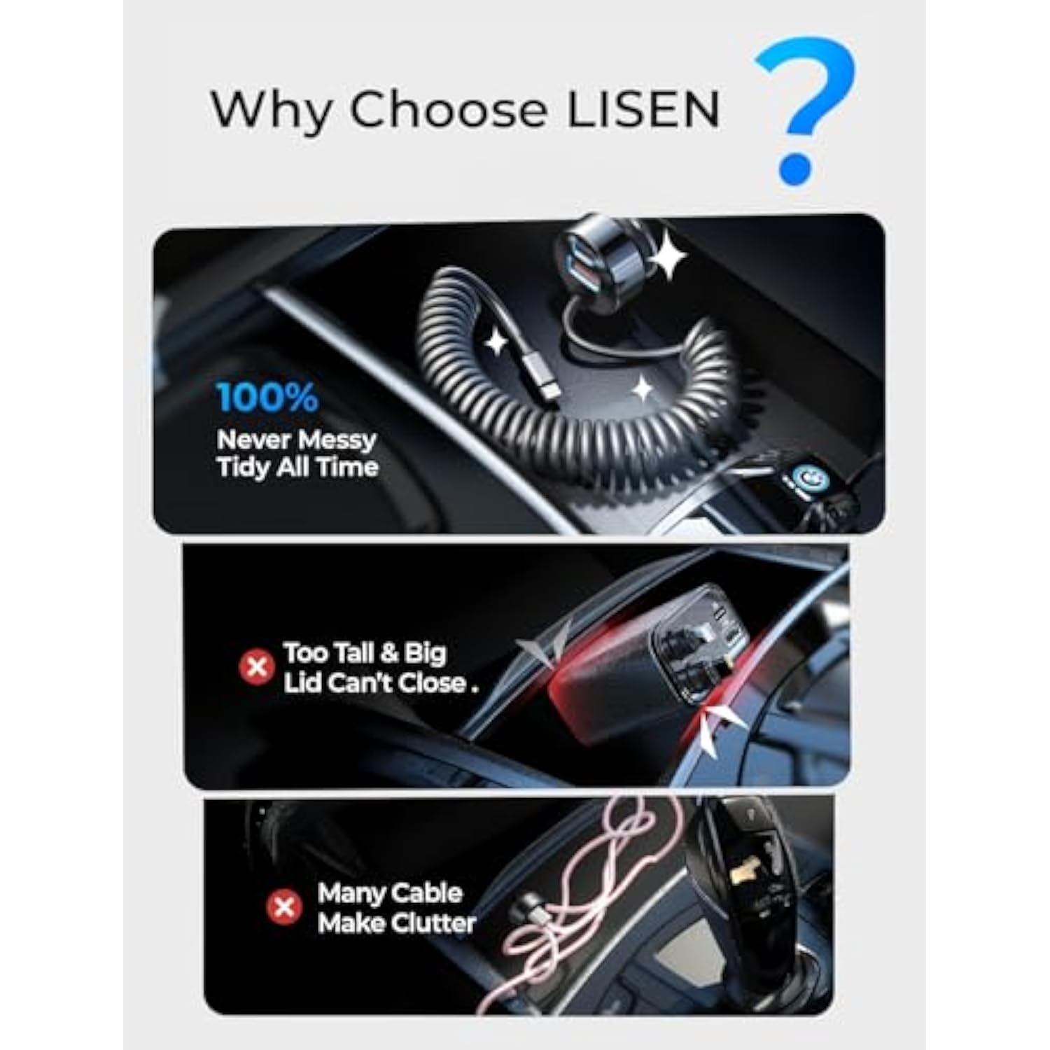 65W USB-C Car Charger, Fast PD & QC3.0 for iPhone 15, iPad, Samsung, Android