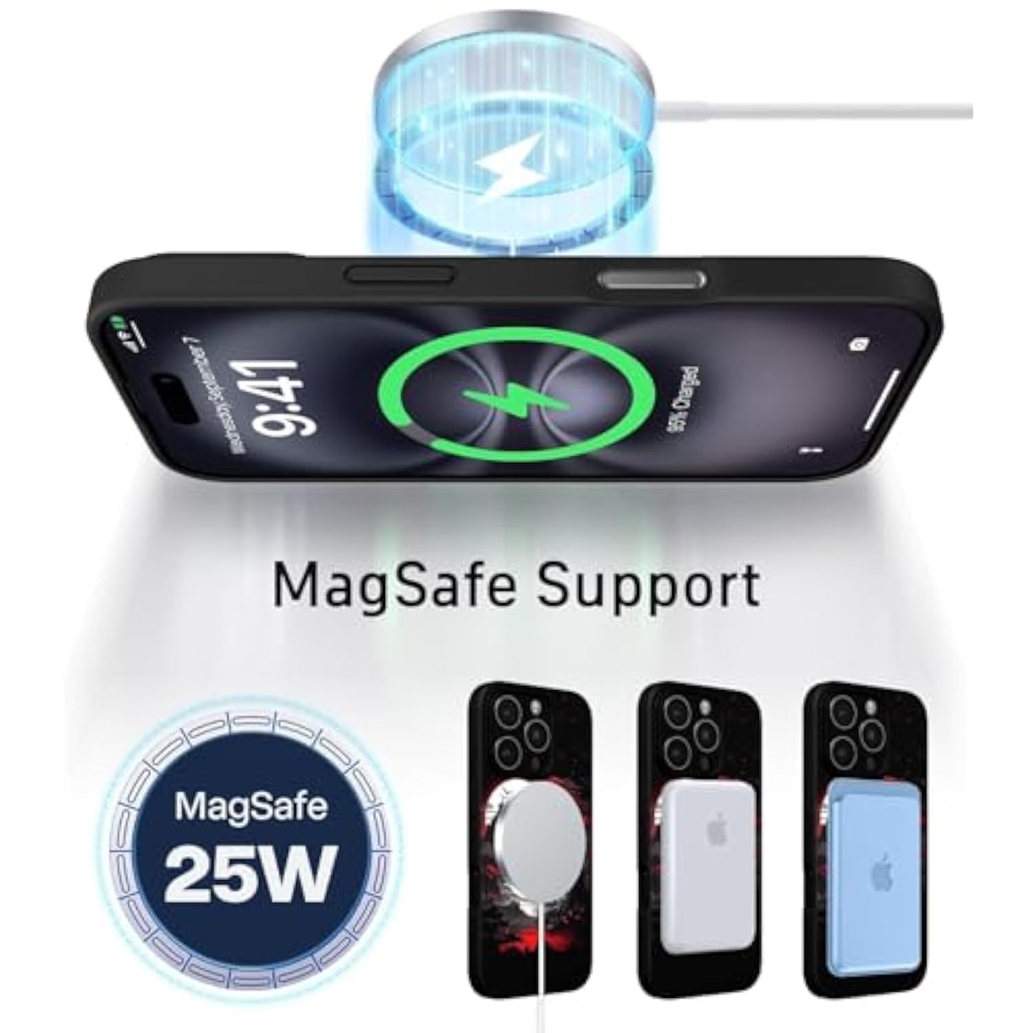 For Iphone 16 Pro Case Anime Compatible With Magsafe, Silicone Black Cute Japanese Anime Design Magnetic Shock Proof Heavy-Duty Protection Phone Case For Men Boys Women Girls