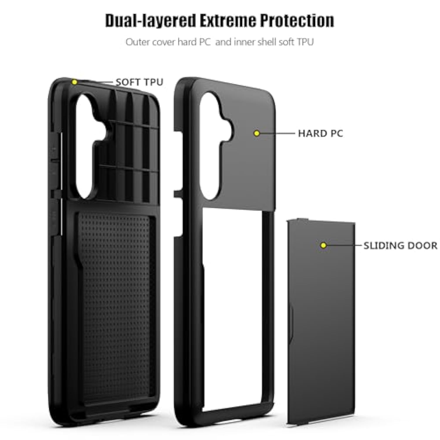 For Samsung Galaxy S25 Case With Card Holder Dual Layer Heavy Duty Protective Case Hidden Card Slot Slim Wallet Cover For Samsung S25 6.2''(Black)