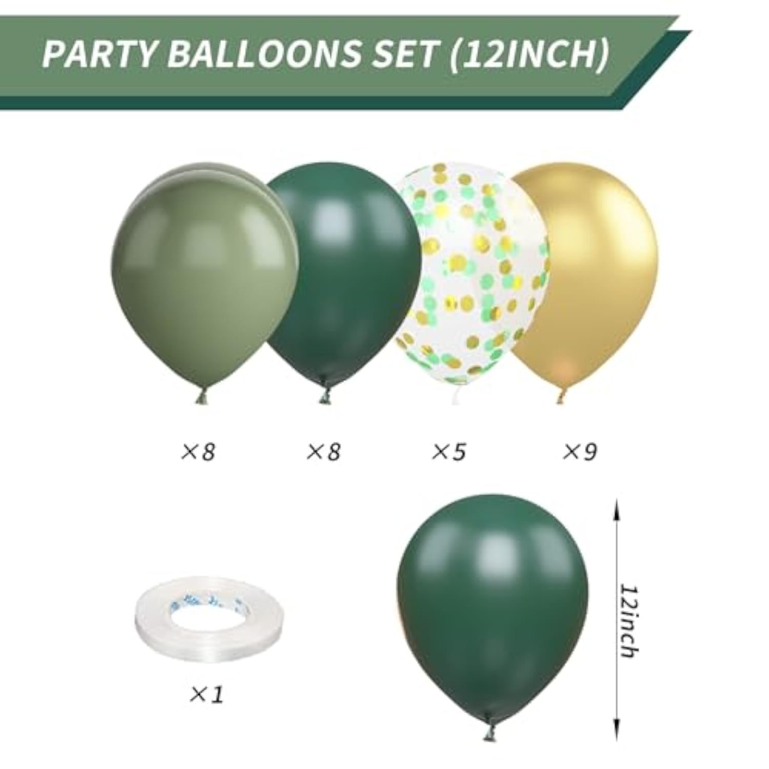 Green And Gold Balloons, 12 Inch Dark Emerald Green Sage Green Metallic Gold Balloon Green Gold Confetti Balloons For Birthday Wedding Christmas New Year Eve Party Decorations