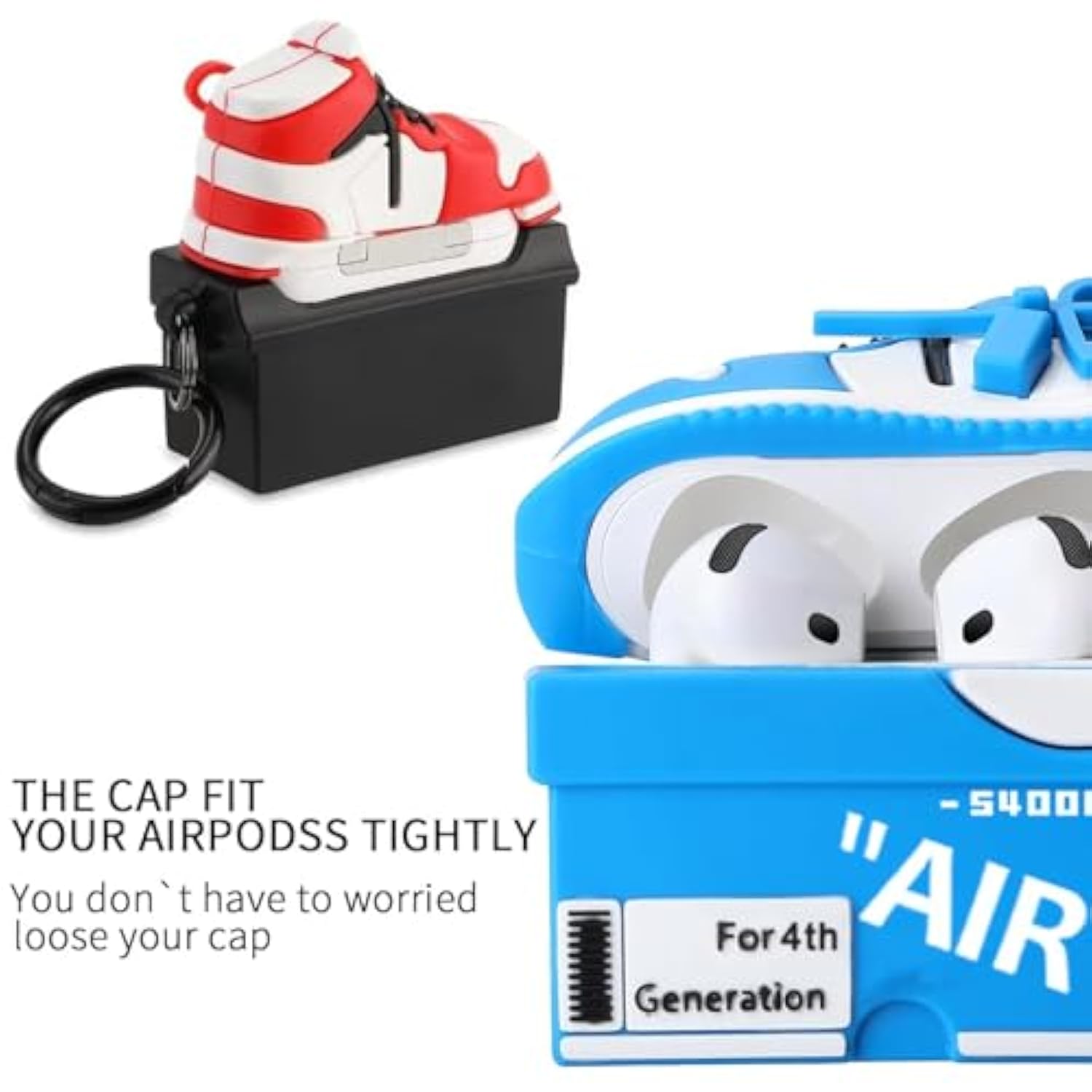 [2Pack] For Apple Airpods 4Th Generation Case Cover(2024), Cute Cartoon Shoe Box Soft Silicone Protective Cases For Airpods 4 Case With Keychain For Women Men?Red+Blue