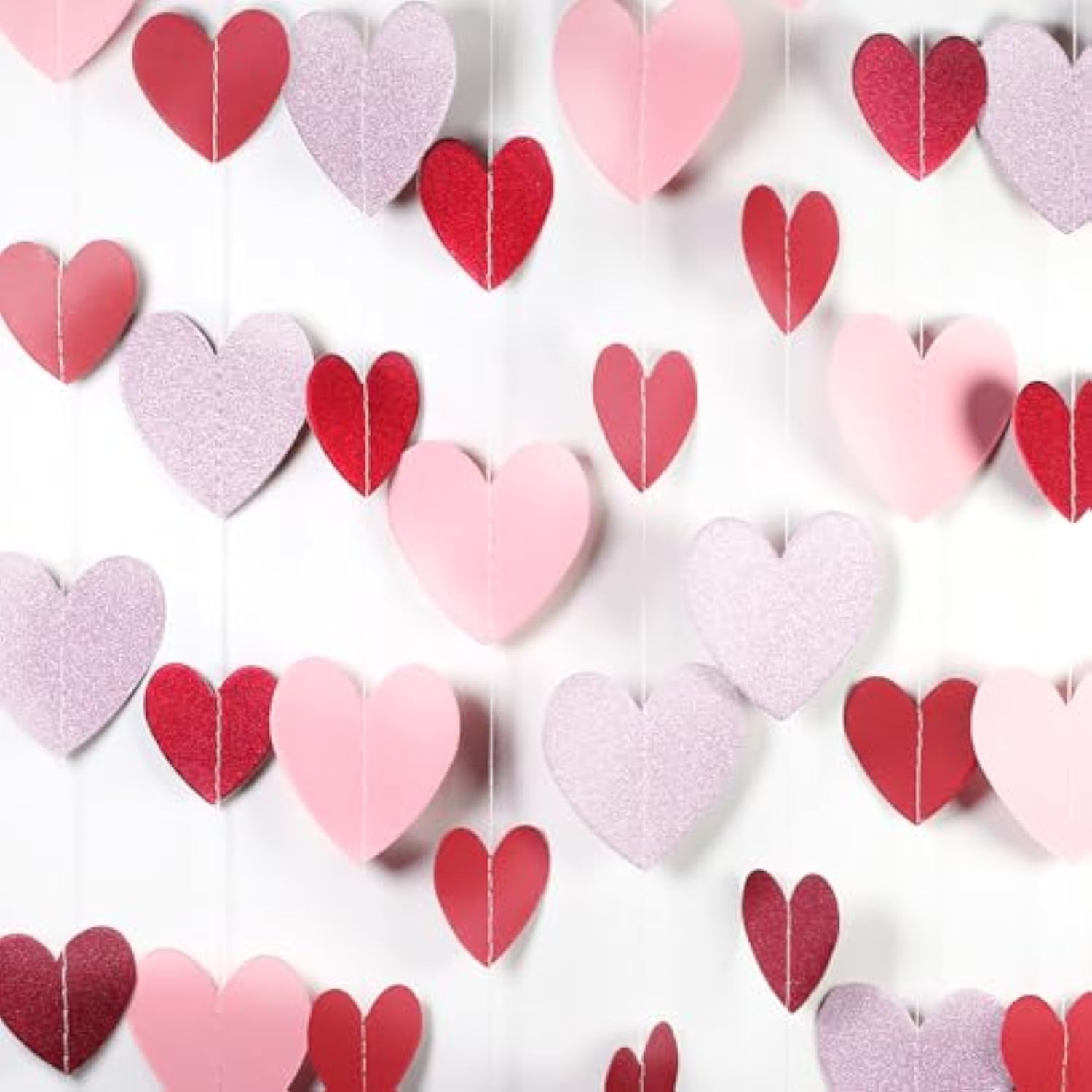 208Pcs Red-Pink Heart-Garland Party Streamers Valentines-Decorations - 56Ft Rose Burgundy Hanging Paper Banner Birthday Sweetheart Baby Shower Galentines Day Photoshoot Props Christmas Decor