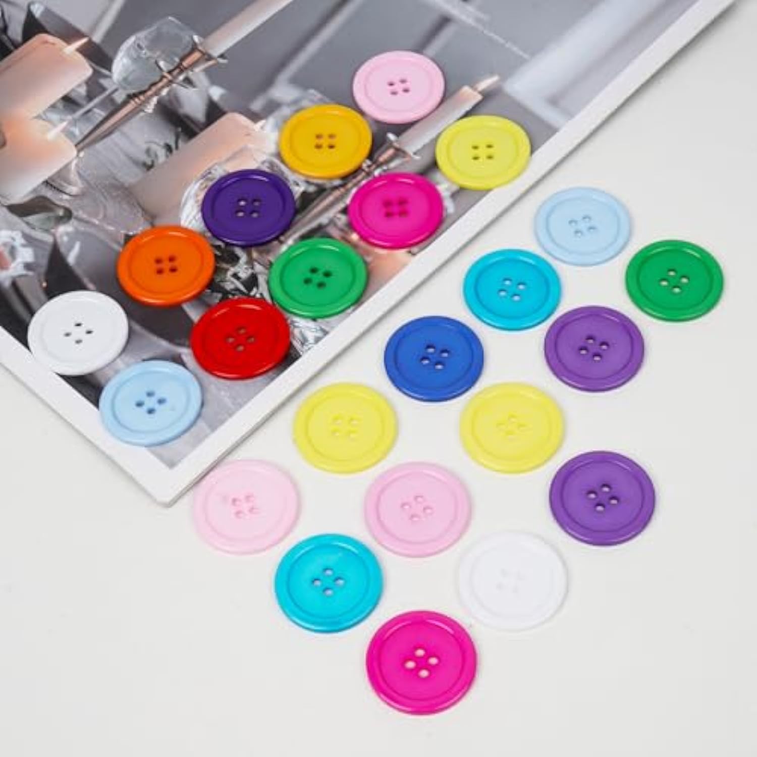 Mix Color Plastic Resin Circle Big Button 4 Holes Diy Craft Sewing 30M
