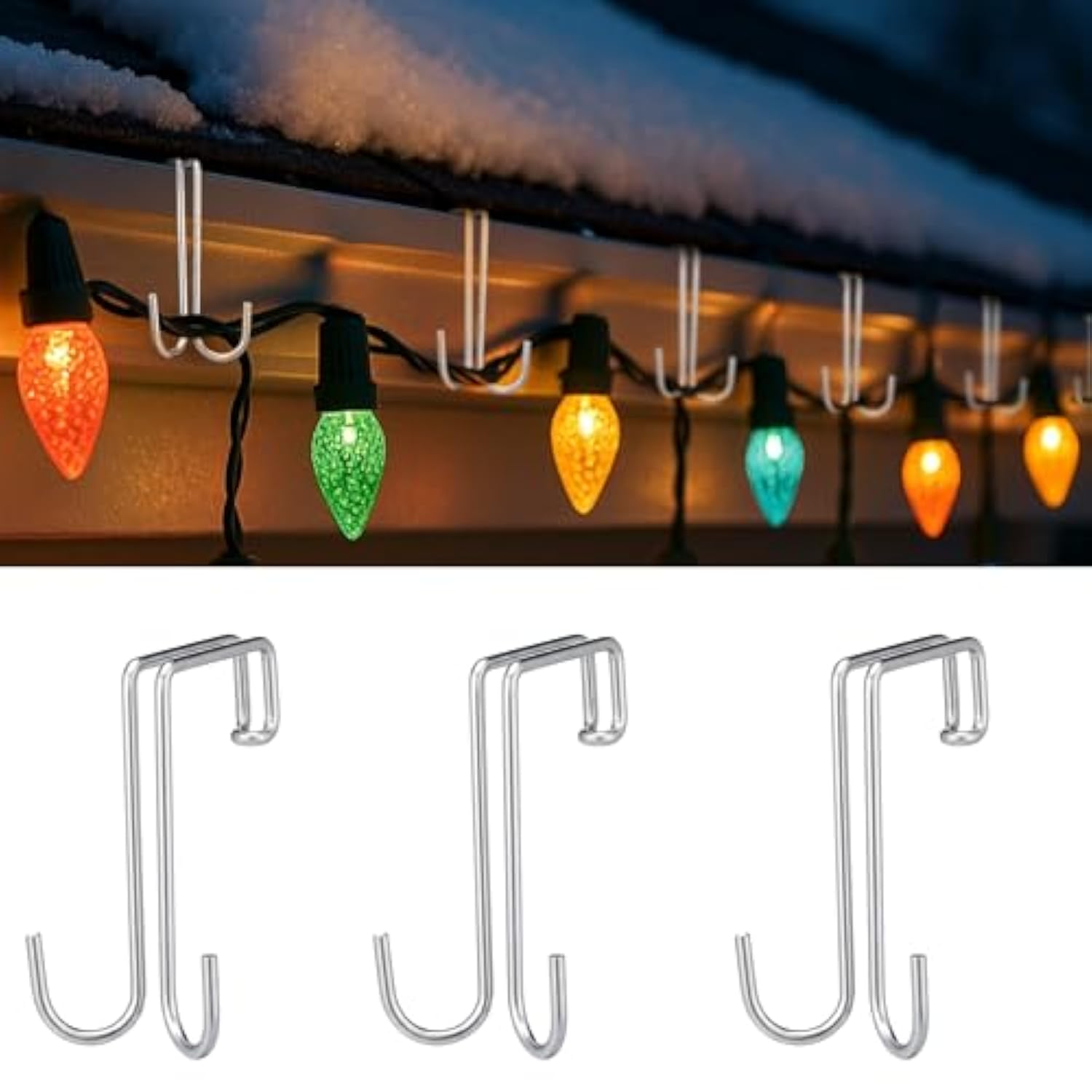 The 50 Pcs Christmas Gutter Light Clips Outdoor Metal Hanging Gutter Hooks Weatherproof Christmas String Light Hangers For Holiday Halloween Xmas Decoration