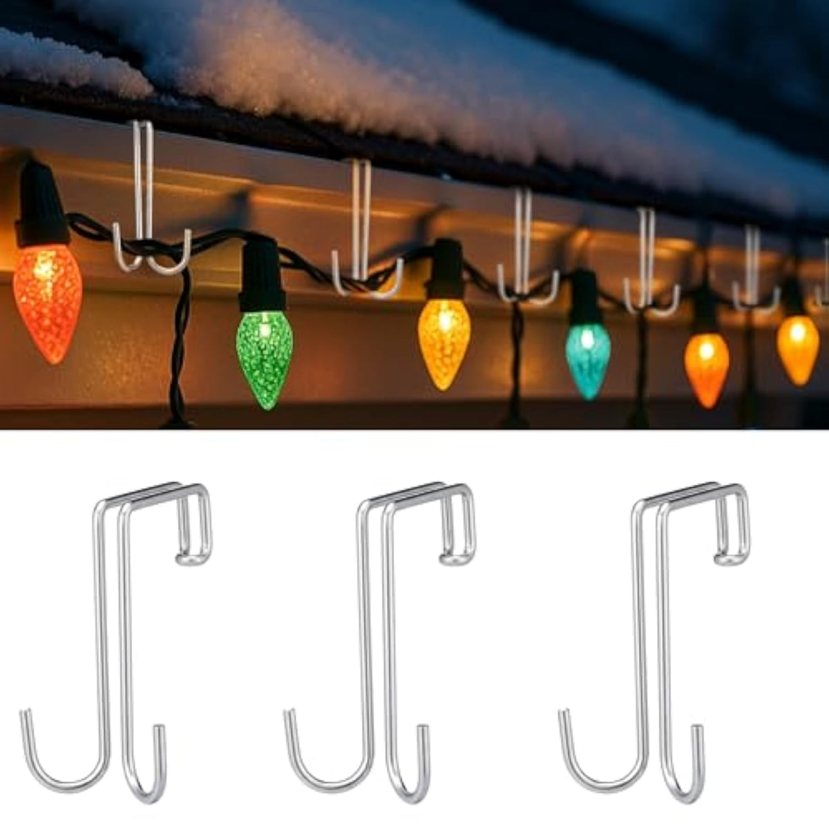 The 50 Pcs Christmas Gutter Light Clips Outdoor Metal Hanging Gutter Hooks Weatherproof Christmas String Light Hangers For Holiday Halloween Xmas Decoration