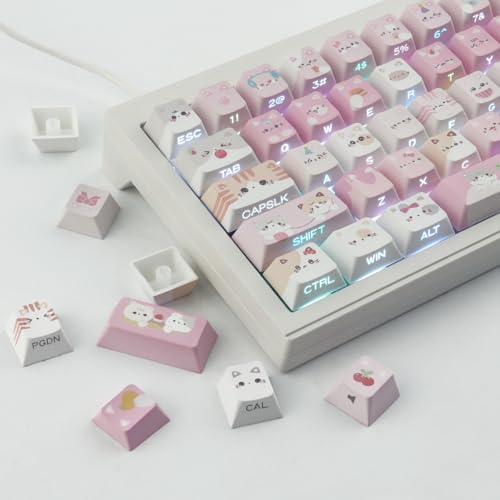 Pbt Keycaps - Side Printed Keycap Set,136 Keys Shine Through Meow Meow Squad Custom Cat Keycaps, Cherry Profile Keyboard Keycaps For Cherry Mx Switches Mechanical Keyboards