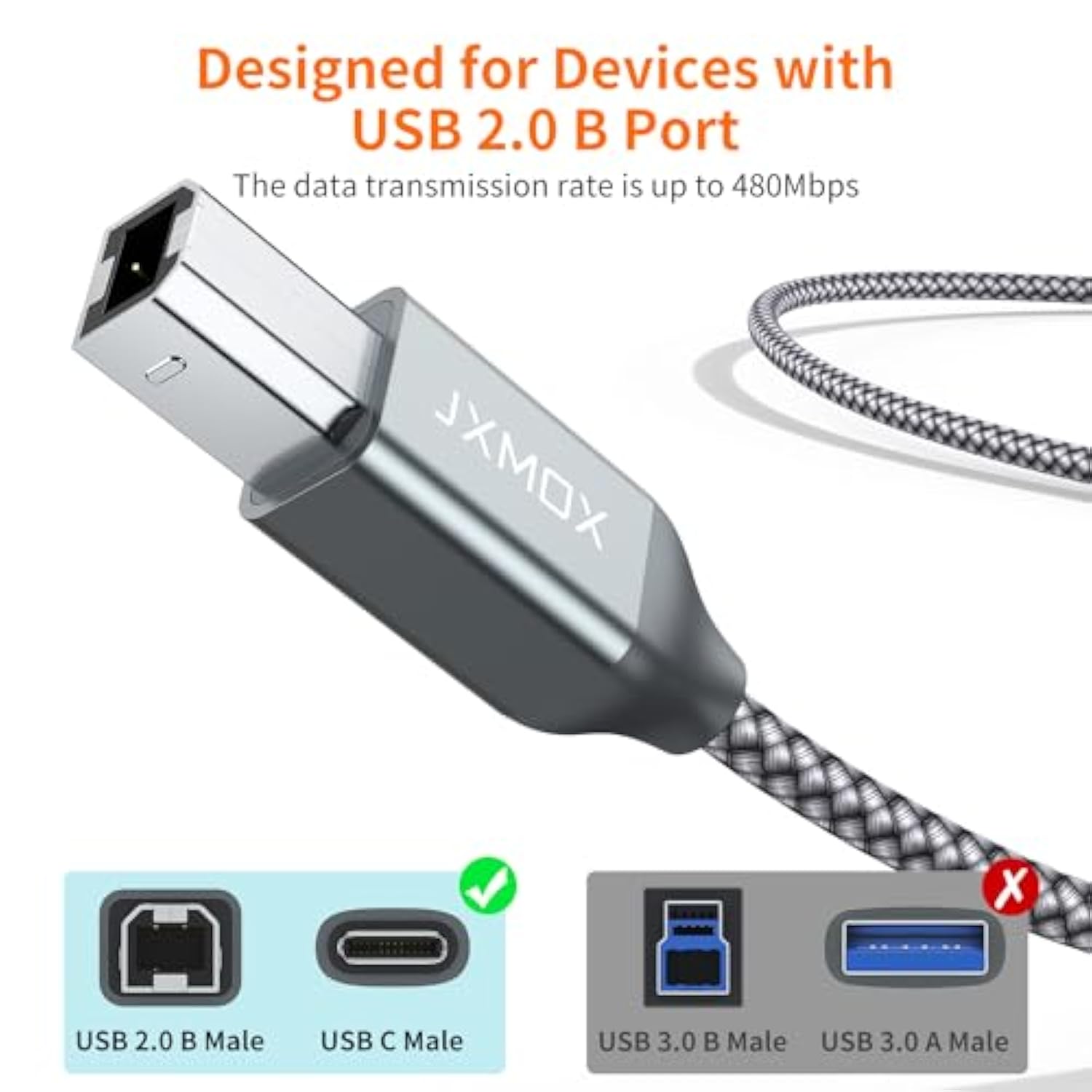 Usb B To Usb C Printer Cable, (6.6Ft 2-Pack) Nylon Braided Usb B To C Cord, Usb C Midi Cable Compatible With Macbook Pro, Hp, Epson, Canon, Brother, Yamaha Piano Keyboard, Dac, Dj Controller