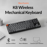 K8 Wireless Mechanical Keyboard Silent Red Switch For Quiet Office And Gaming, Tkl 87 Keys, Soft White Led Backlight, Bluetooth & Usb-C Wired Connectivity, Compatible With Mac And Windows