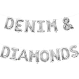 Denim And Diamonds Party Decorations Include Denim And Diamonds Silver Balloon Banner Denim And Pearls Party Decor For Crystal Theme Bridal Shower Blue Jeans Wedding Bachelorette Party