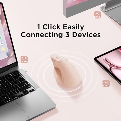 Ergonomic Wireless Mouse Pink,Bluetooth Vertical Mouse With Bt5.0/4.0/2.4G, Rechargeable With Battery Indicator,Ergonomic Design For Comfort And Reduced Wrist Strain For Home,Office Use Pink