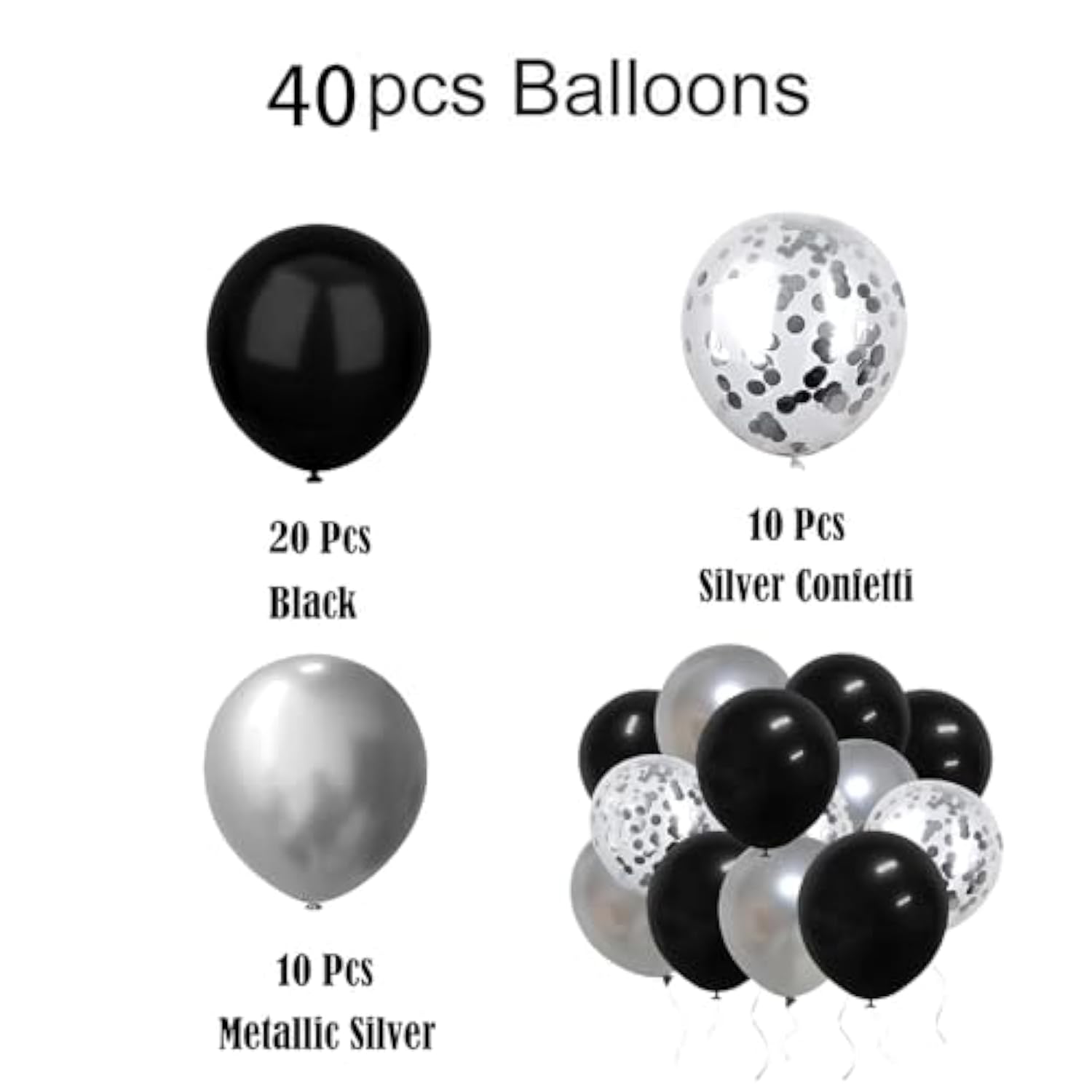 Silver And Black Happy Birthday Decorations For Boys Men Girls Women, Foil Happy Birthday Banner, Fringe Curtains, Star Balloons For Him Her 13Th 16Th 18Th 20Th 21St 25Th 30Th 40Th 50Th 60Th Birthday