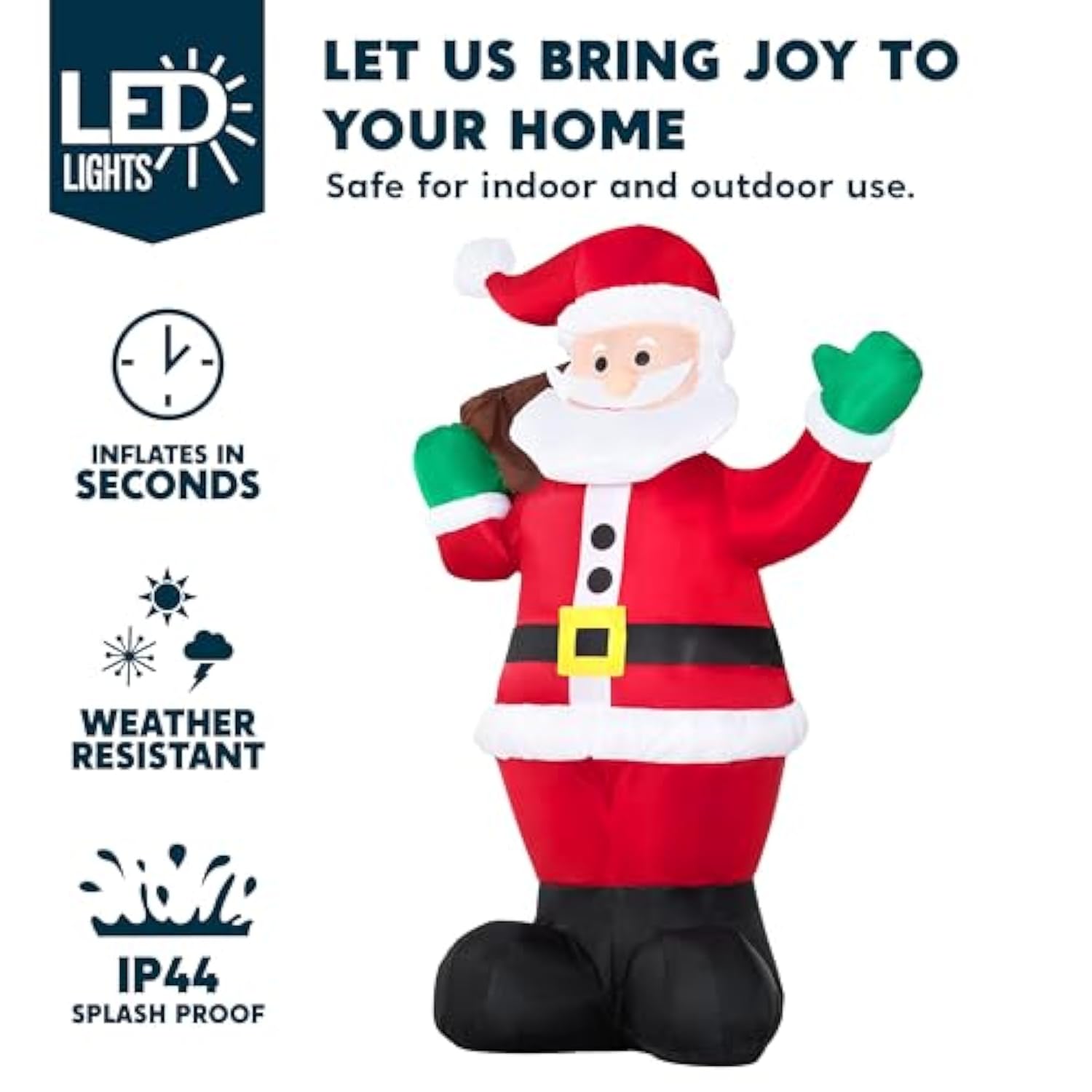 6 Ft Christmas Inflatable Santa With Gift Bag, Blow Up Xmas Inflatable Decorations With Build In Leds For Christmas Deco
