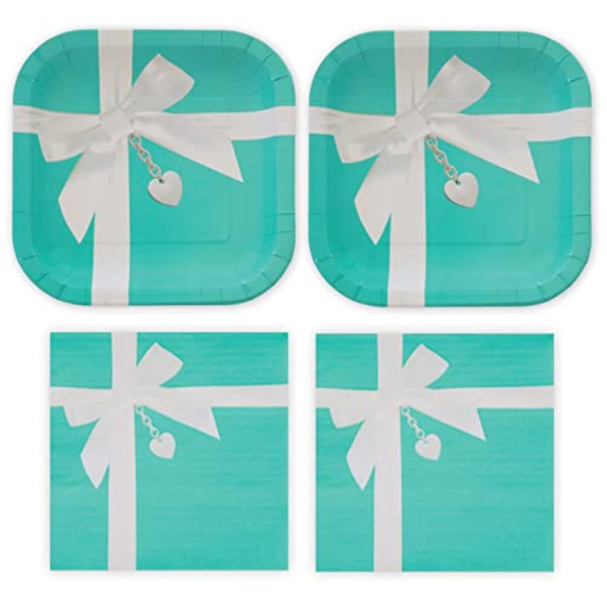 Iconic Turquoise & Sweetheart Locket Tableware for 16 Guests! This Picturesque set includes 16 ea. Large Plates & Luncheon Napkins. by Havercamp