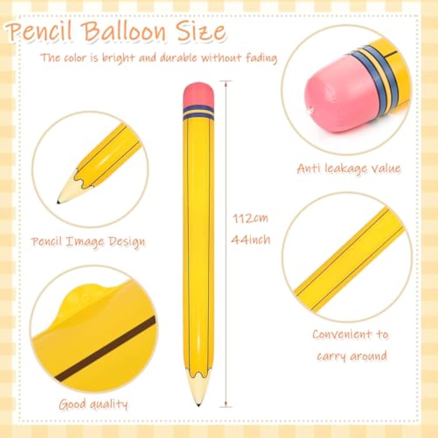 1 Pack Pencil Balloons 42 Inch, Giant Pencil Balloons For Back To School Party Decorations- Reusable Pvc Classroom Decor, Party Supplies (1 Pack)