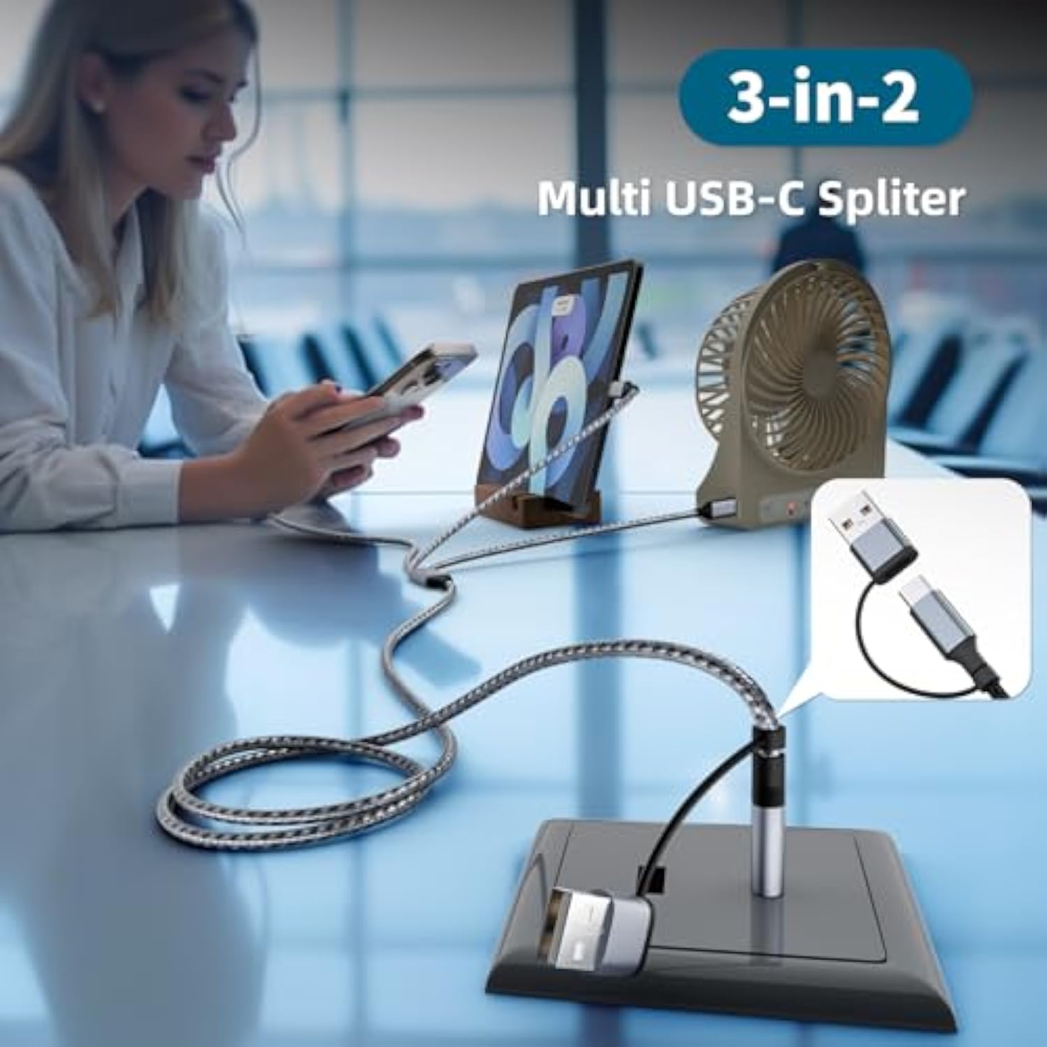 3 In 2 Multi Charging Cable(3Pack 4Ft), Usb A+Usb C Charging Cable Nylon Multi Usb Cable Universal Charging Cord With Type-C, Micro Usb And Ip Port For Cell Phones And More
