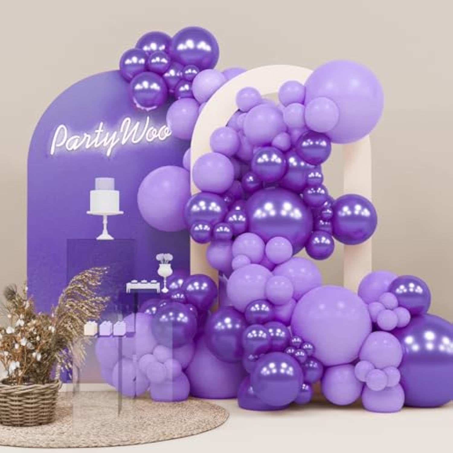 Purple Balloons, 142 Pcs Lilac And Metallic Purple Balloons Different Sizes Pack Of 18 Inch 12 Inch 10 Inch 5 Inch For Balloon Garland Balloon Arch As Birthday Decorations, Party Decorations