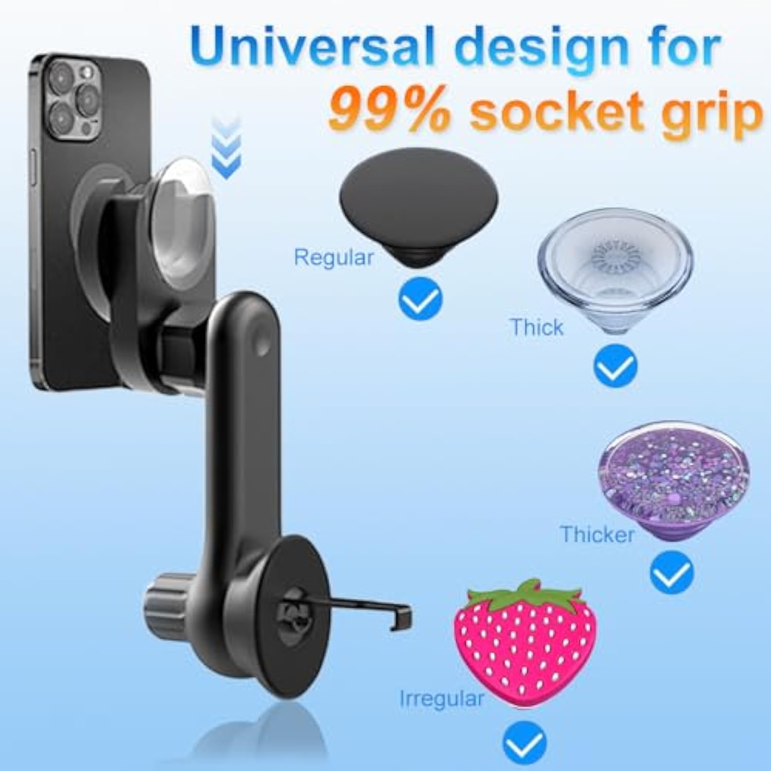 Car Phone Holder For Socket Mount, Air Vent Car Phone Holder For Pop Grip [Never Blocking] Ac Vent Clip Phone Mount 360° Adjustable Works With Popsocket Car Mount For Iphone Samsung All Smartphones