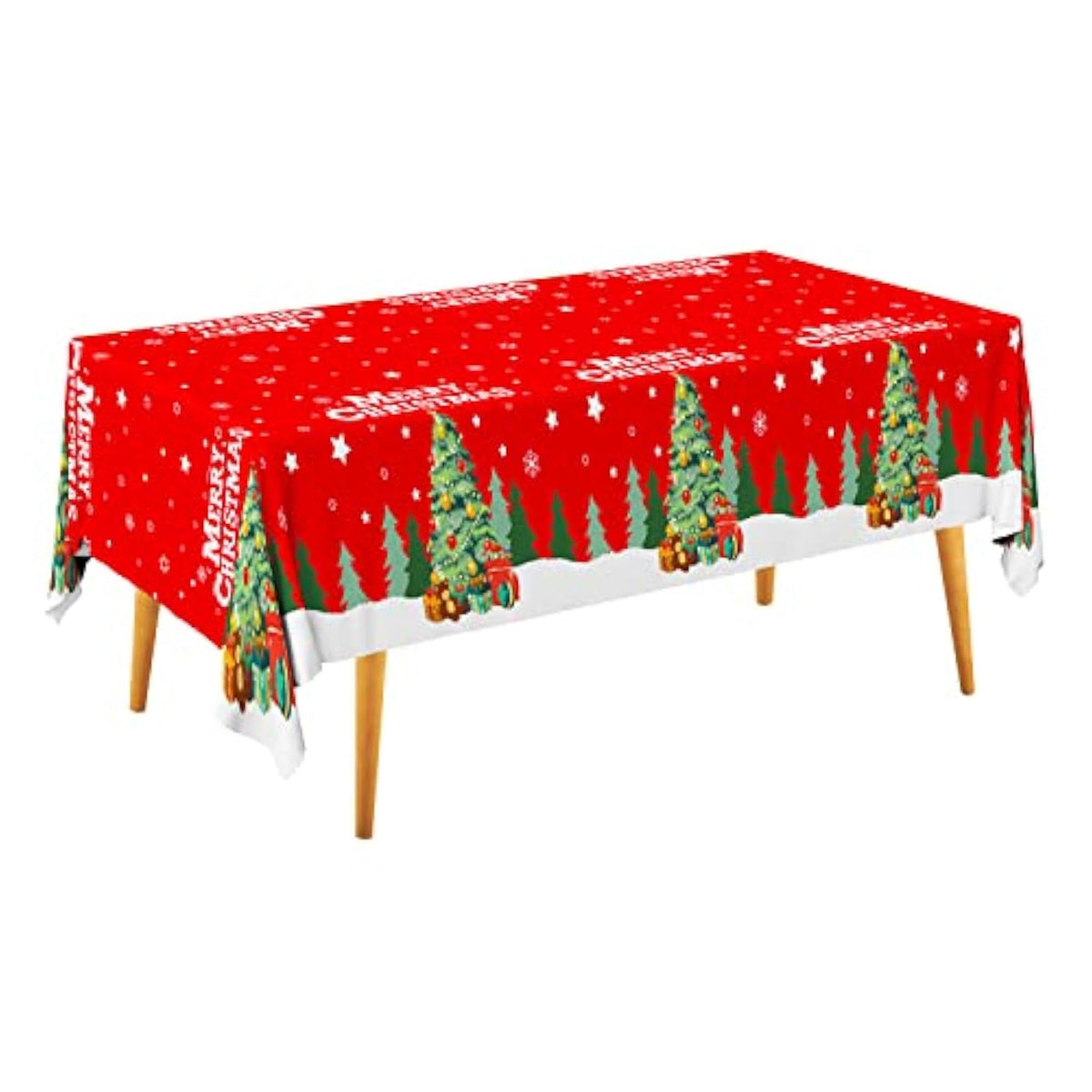 Christmas Table Decorations Christmas Tree Disposable Tablecloth Waterproof Plastic Rectangular Table Cover For Merry Christmas Party Supplies, 4 Pcs 54 X 108 Inch