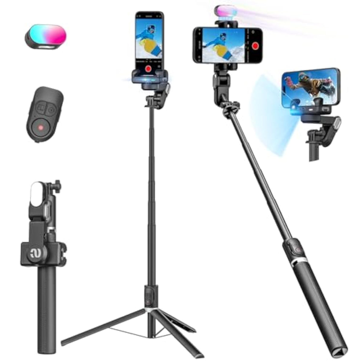 Gimbal Stabilizer For Smartphone,2-Axis Stabilizer Without App Face Tracking,4 In 1 Portable Phone Tripod,Stabilizer For Iphone& Android,108Cm Extension Rod, M2Pro Black