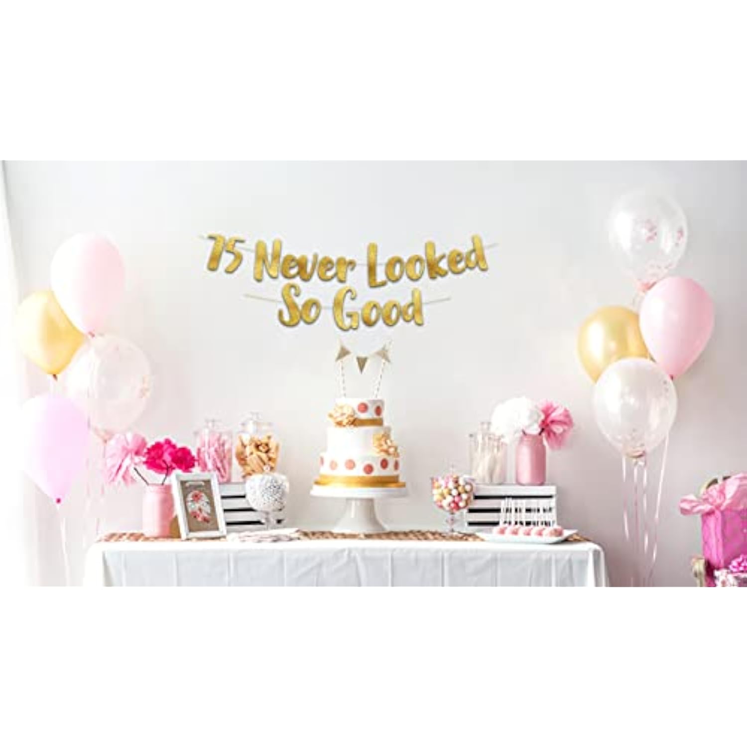 75 Never Looked So Good Gold Glitter Banner - 75Th Birthday Party Decorations
