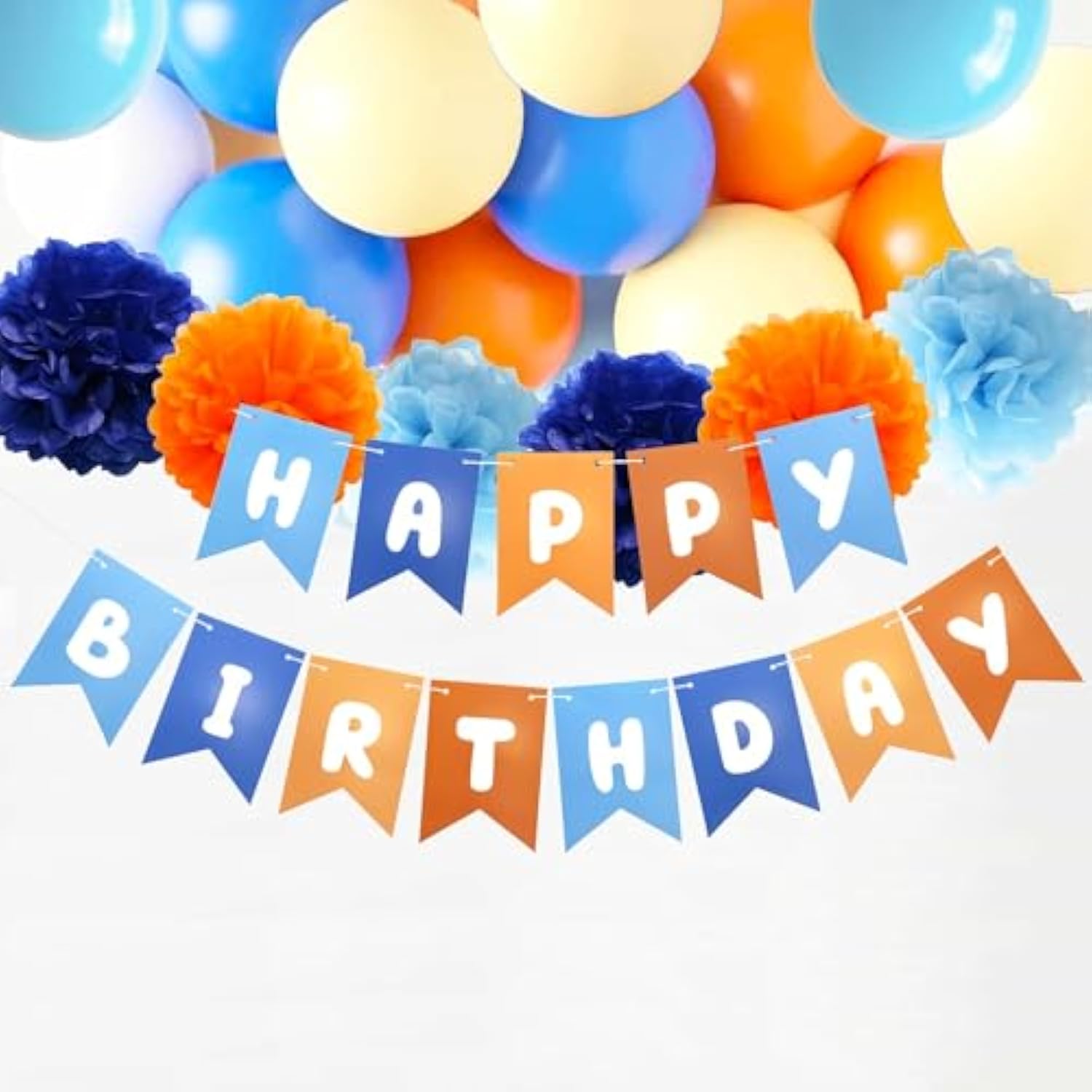 Blue And Orange Birthday Banner, Happy Children'S Celebration Bunting Banner Blue Orange Party Decorations For Boys Girls, Kids Decoration Boys’ 1St Birthday Decor
