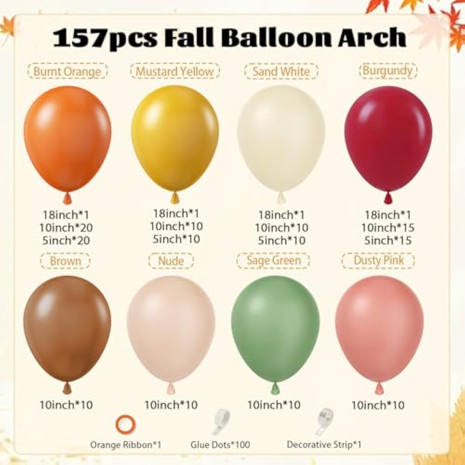 157Pcs Fall Balloon Arch Kit Burgundy Orange Green Yellow for Thanksgiving Baby Shower