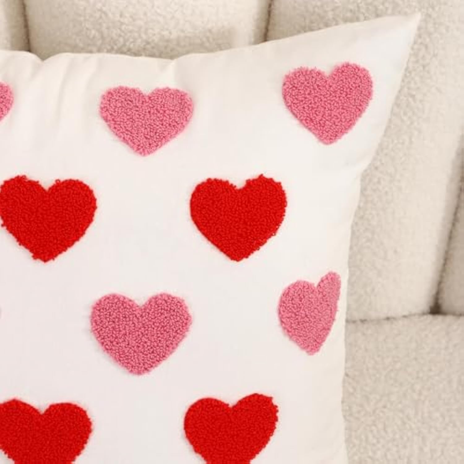 Valentines Day Throw Pillow Covers 18X18 Set Of 2 Heart Love Couples Decorations Embroidery Cushion Covers Home Decor For Couch Girlfriend Sofa Bedroom, White Red Pink