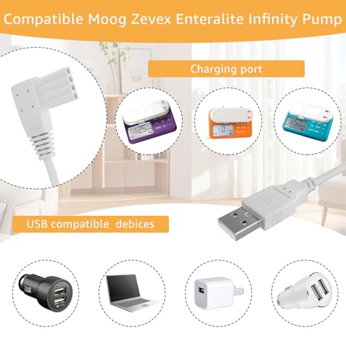 Sigely USB Power Supply Cord Compatible with Moog Zevex Enteralite Infinity Pump Power Charging Cable (White)