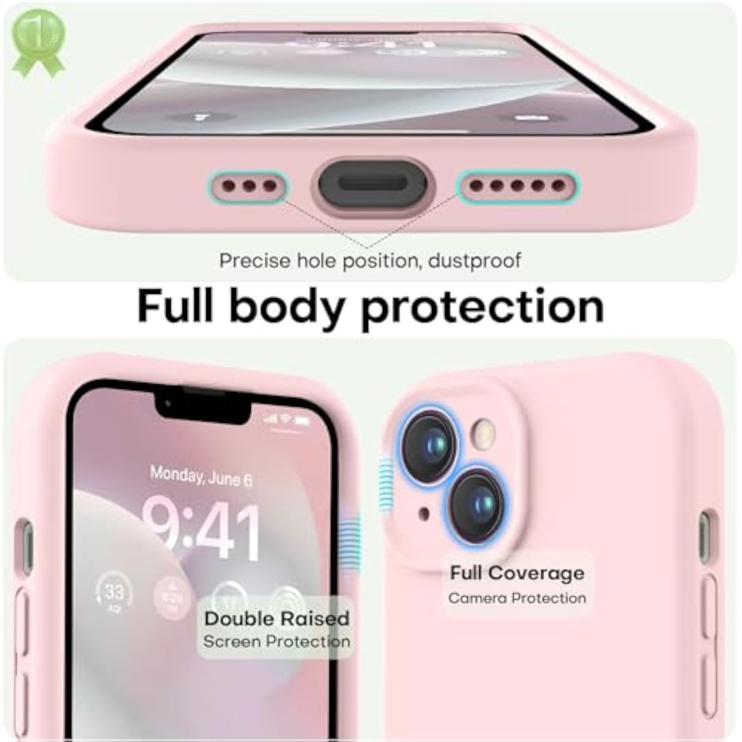 Premium Silicone iPhone 14 Case with Soft Anti-Scratch Microfiber Lining, Shockproof Protective Phone Case for Men Women Girls 6.1", Chalk Pink